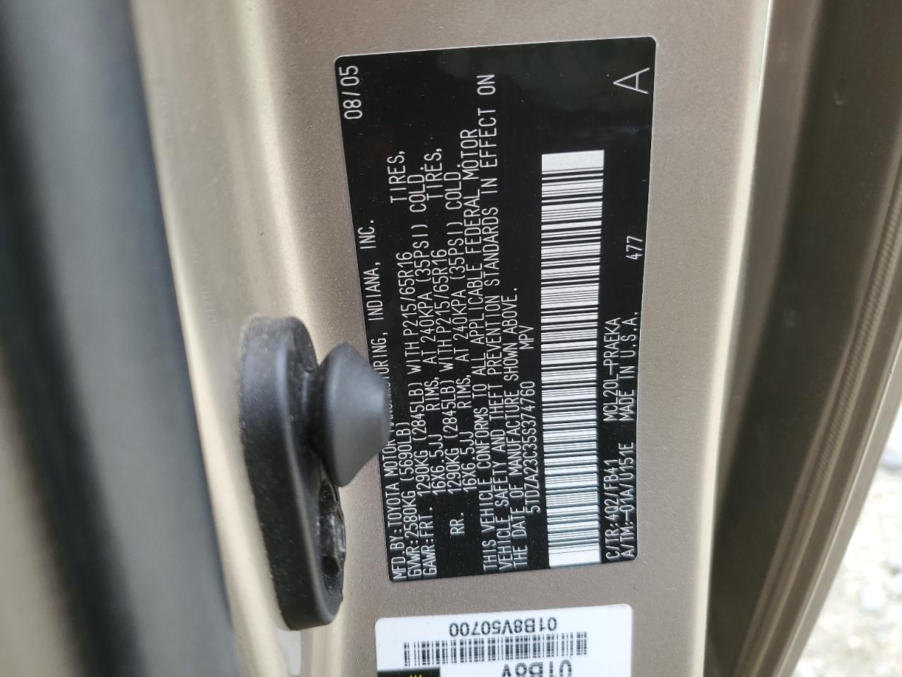 5TDZA23C35S374760 2005 Toyota Sienna Ce