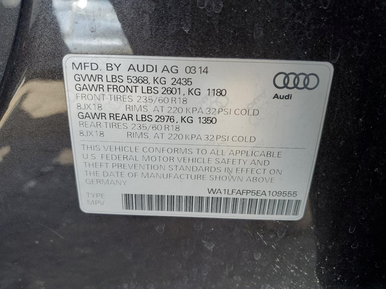 WA1LFAFP5EA109555 2014 Audi Q5 Premium Plus