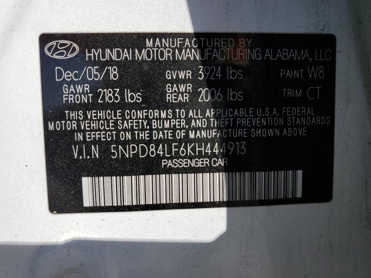 5NPD84LF6KH444913 2019 Hyundai Elantra Sel