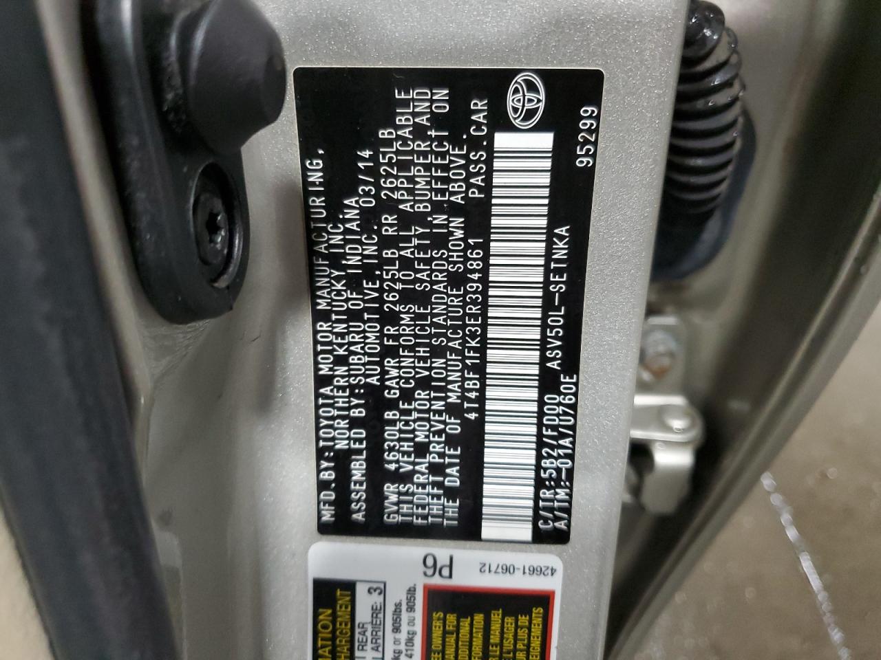 4T4BF1FK3ER394861 2014 Toyota Camry L