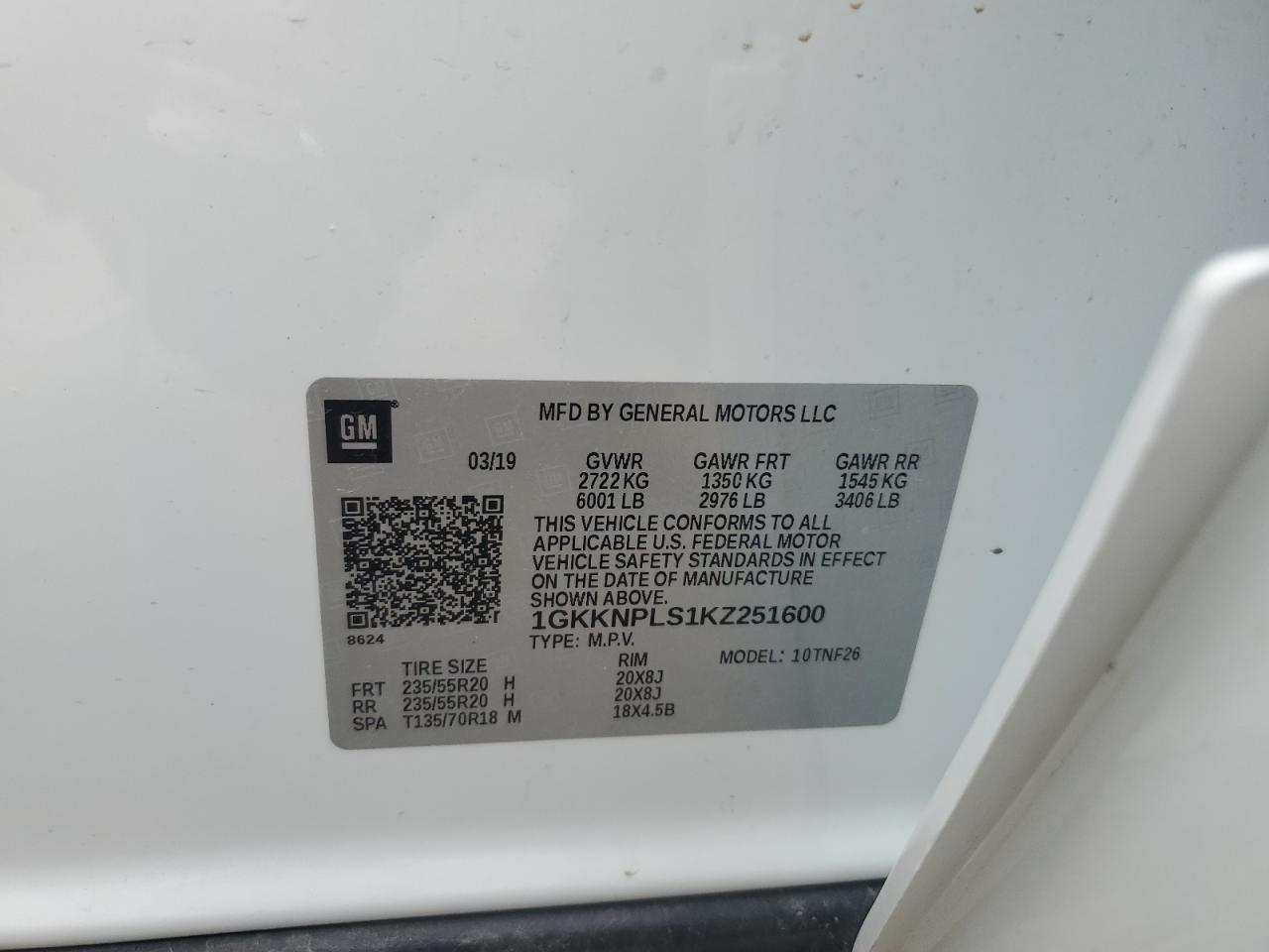 1GKKNPLS1KZ251600 2019 GMC Acadia Denali