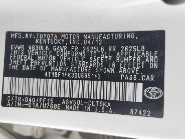 2013 Toyota Camry L VIN: 4T1BF1FK3DU685143 Lot: 50567624