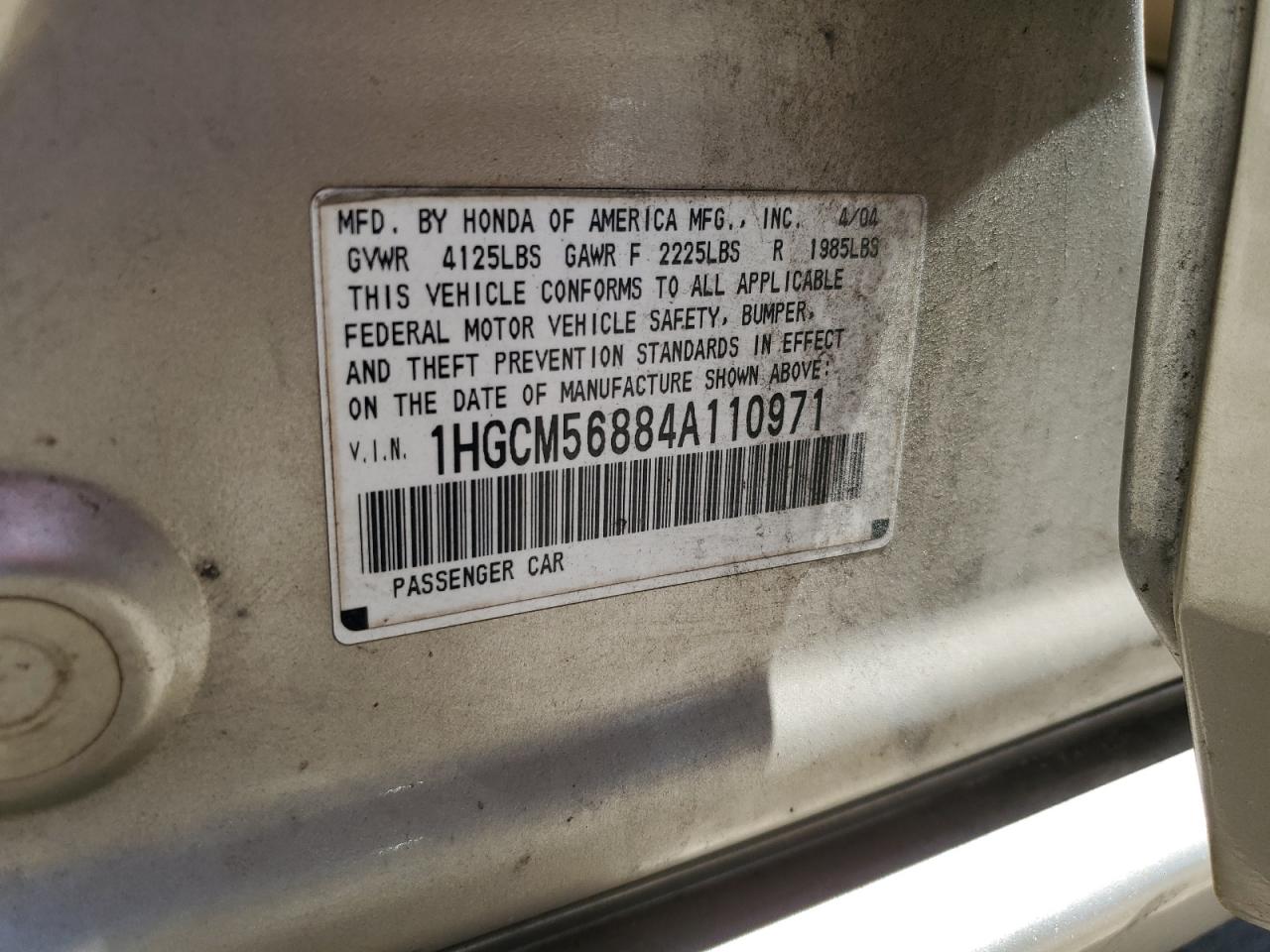 1HGCM56884A110971 2004 Honda Accord Ex