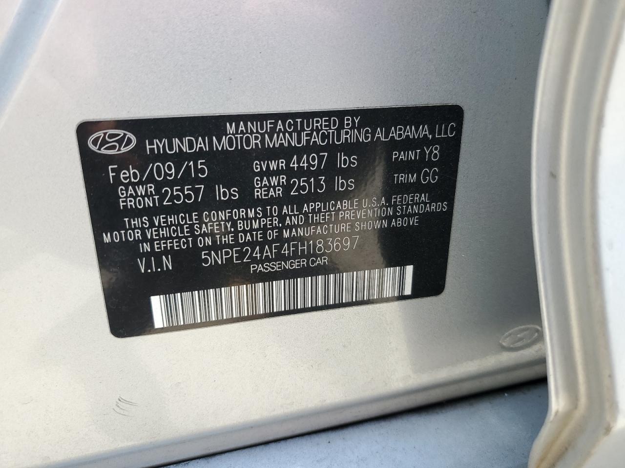 5NPE24AF4FH183697 2015 Hyundai Sonata Se