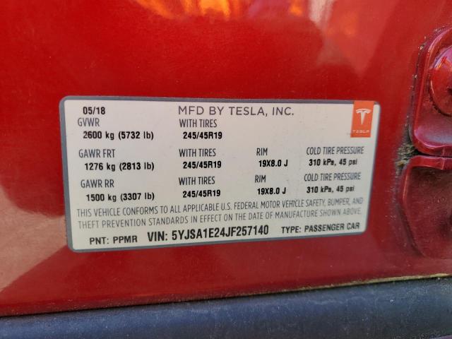 2018 Tesla Model S VIN: 5YJSA1E24JF257140 Lot: 52591554