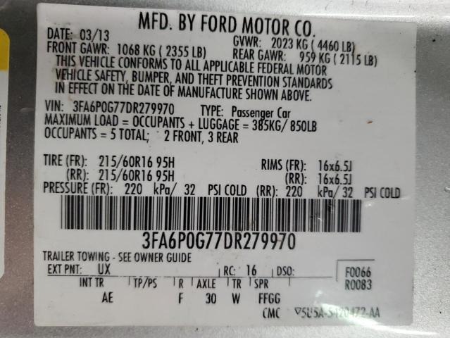 2013 Ford Fusion S VIN: 3FA6P0G77DR279970 Lot: 50855994