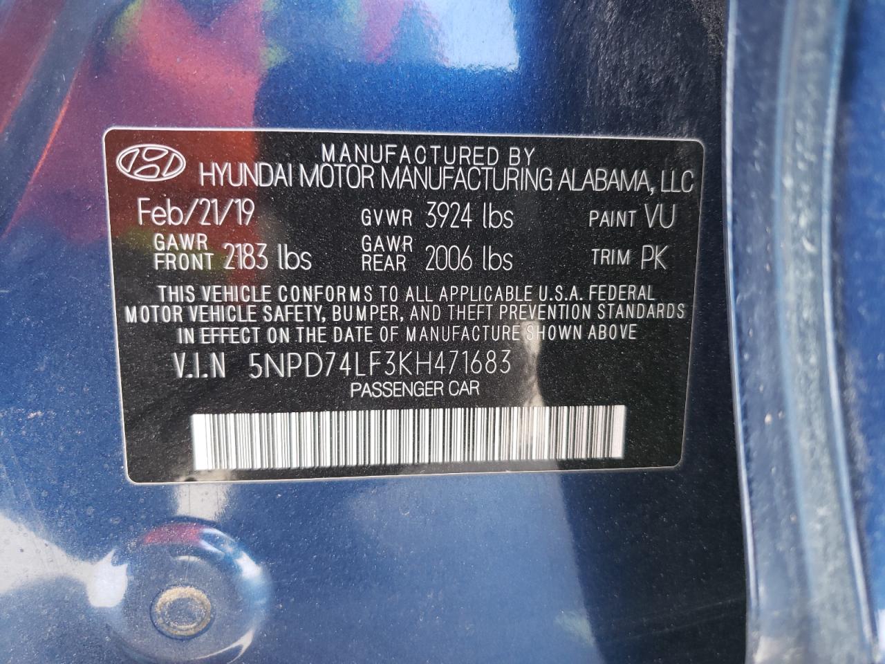 5NPD74LF3KH471683 2019 Hyundai Elantra Se