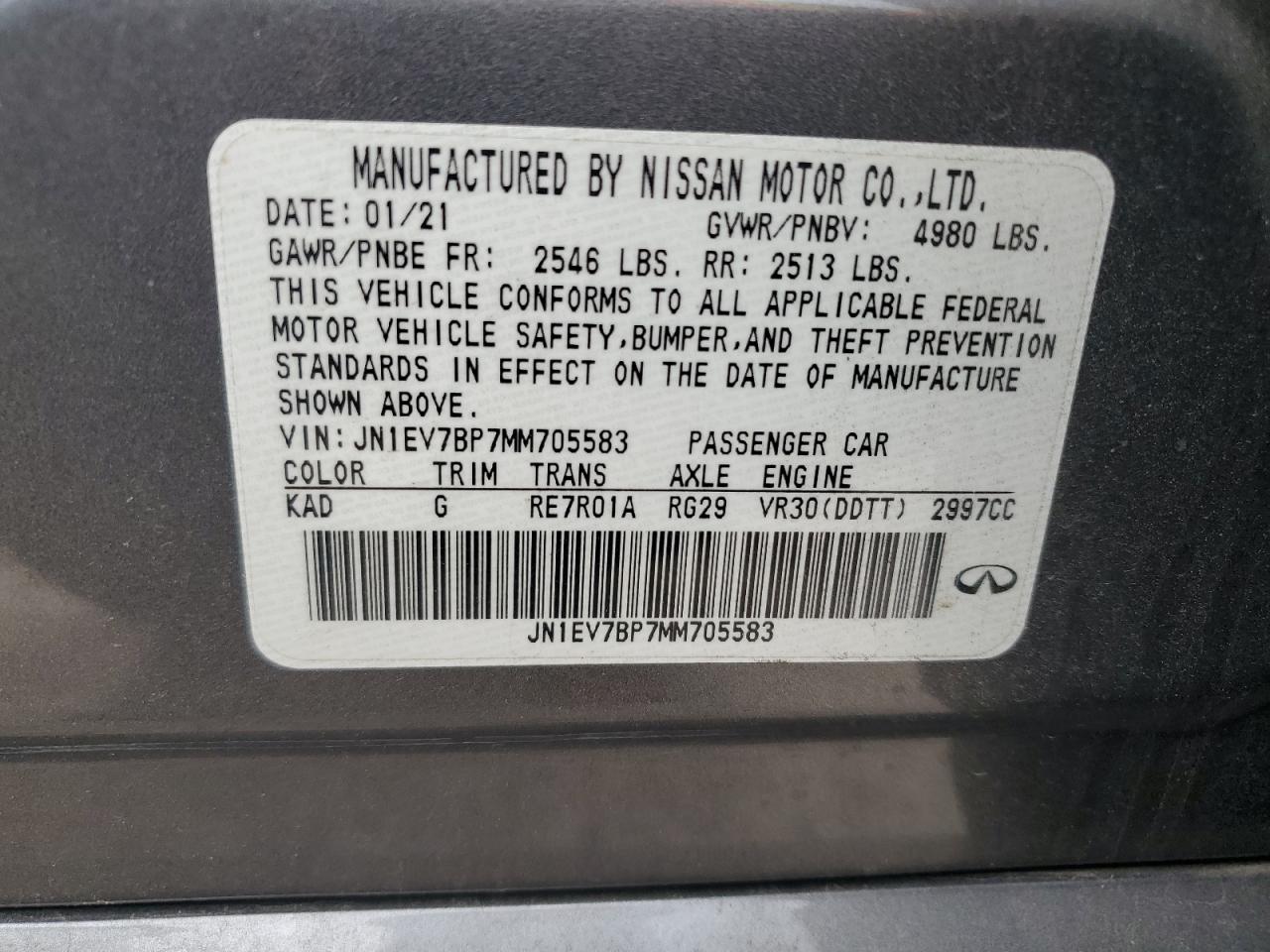 JN1EV7BP7MM705583 2021 Infiniti Q50 Luxe