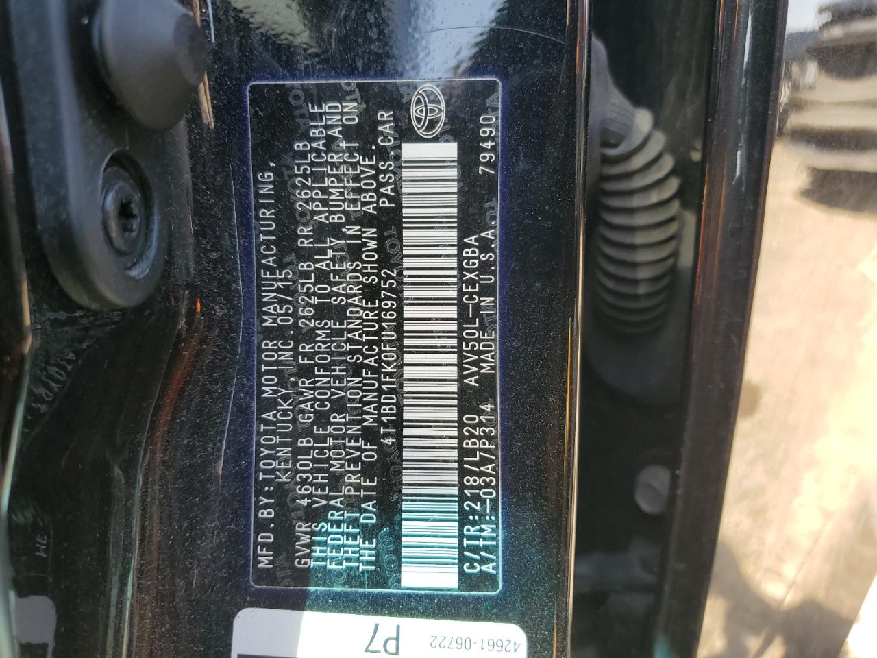 4T1BD1FK0FU169752 2015 Toyota Camry Hybrid