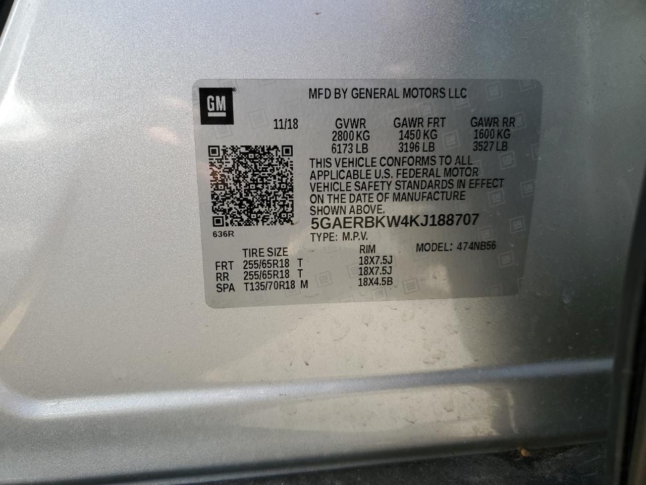 5GAERBKW4KJ188707 2019 Buick Enclave Essence