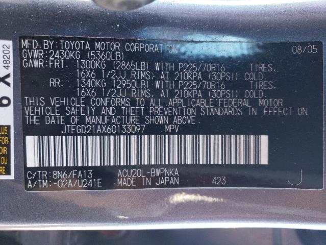 2006 Toyota Highlander VIN: JTEGD21AX60133097 Lot: 49647604