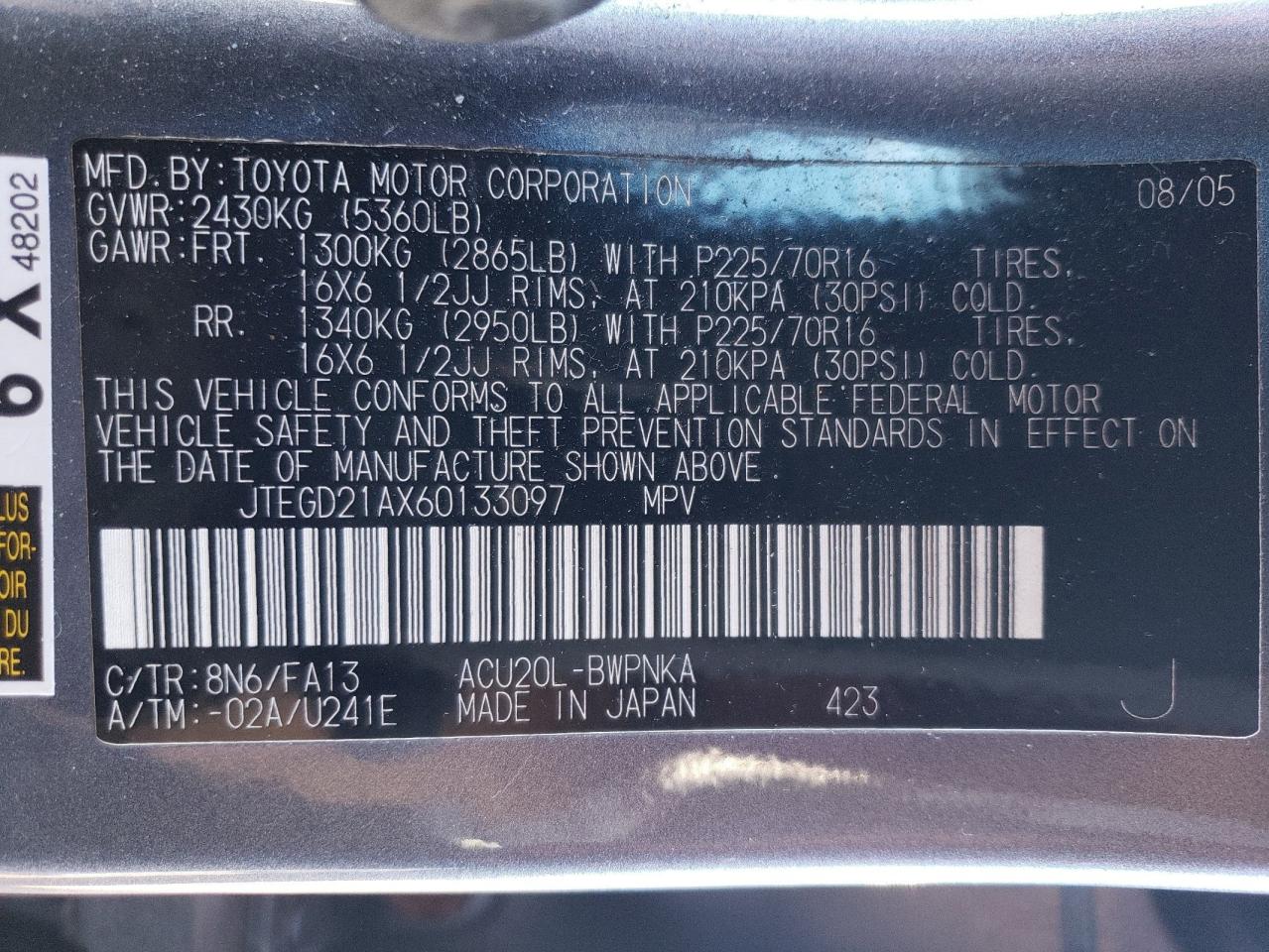 JTEGD21AX60133097 2006 Toyota Highlander