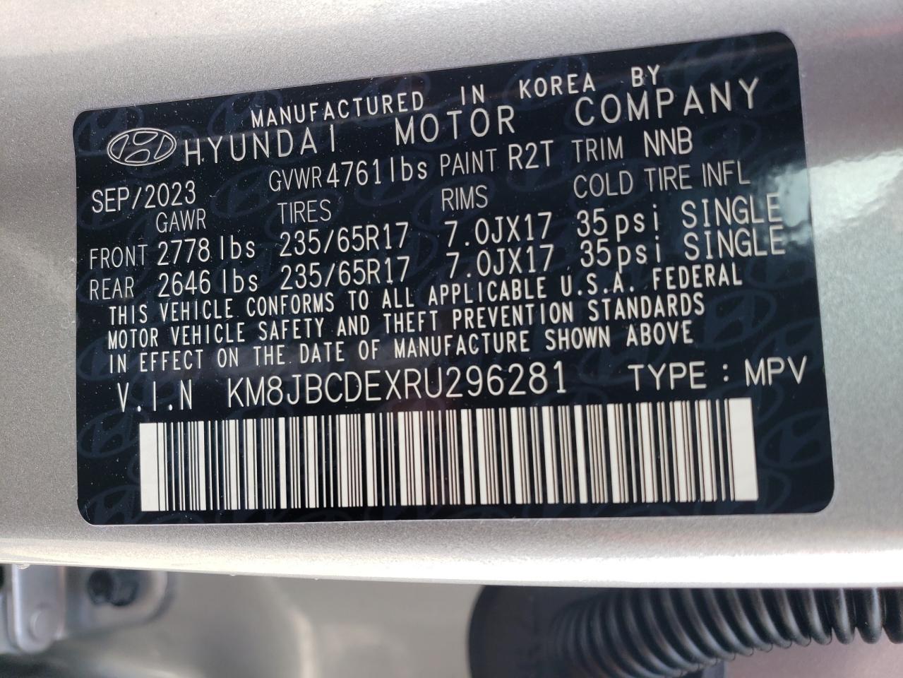 KM8JBCDEXRU296281 2024 Hyundai Tucson Sel