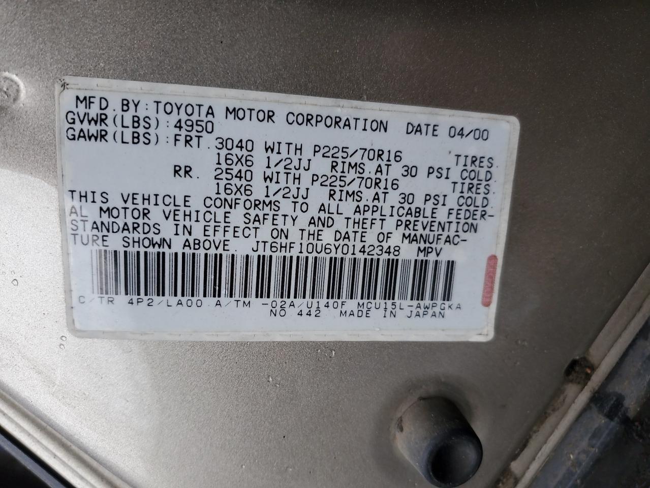 JT6HF10U6Y0142348 2000 Lexus Rx 300