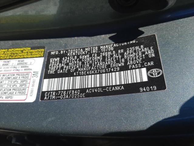 2007 Toyota Camry Ce VIN: 4T1BE46KX7U617429 Lot: 49264594