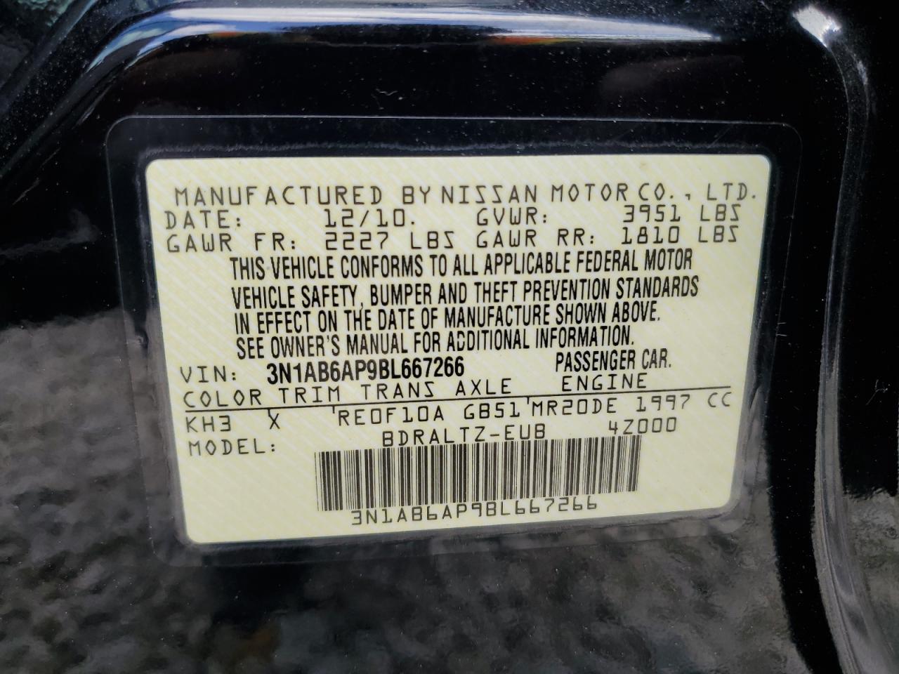 3N1AB6AP9BL667266 2011 Nissan Sentra 2.0