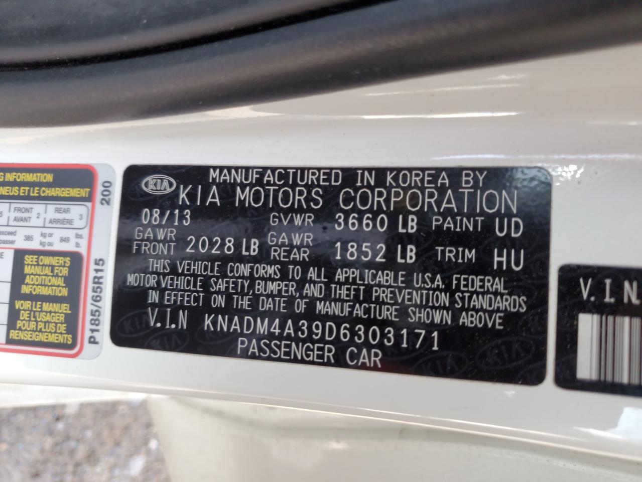 KNADM4A39D6303171 2013 Kia Rio Lx