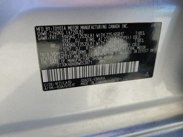 2011 Toyota Rav4 Limited VIN: 2T3DK4DV0BW053871 Lot: 49698934