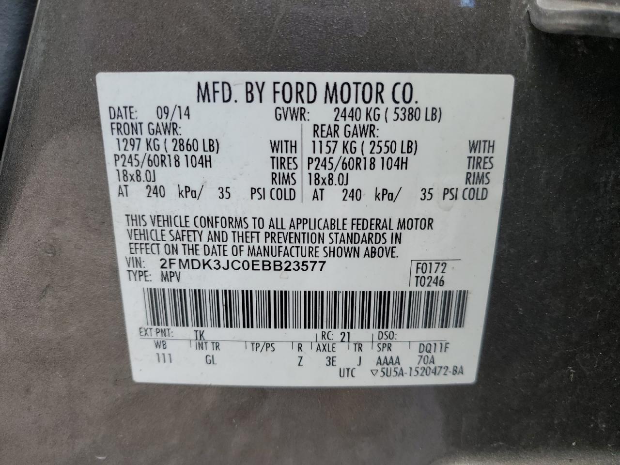 Lot #2503394436 2014 FORD EDGE SEL