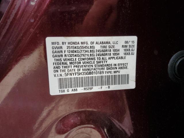 2016 Honda Pilot Ex VIN: 5FNYF5H35GB010189 Lot: 50719994