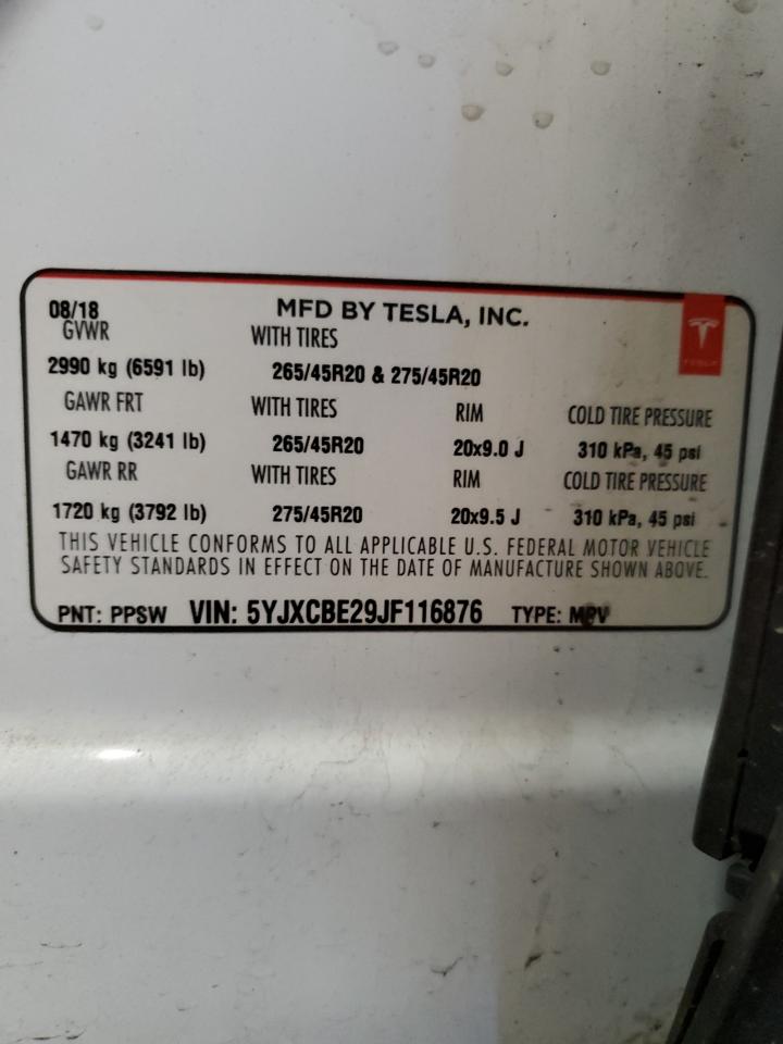 5YJXCBE29JF116876 2018 Tesla Model X