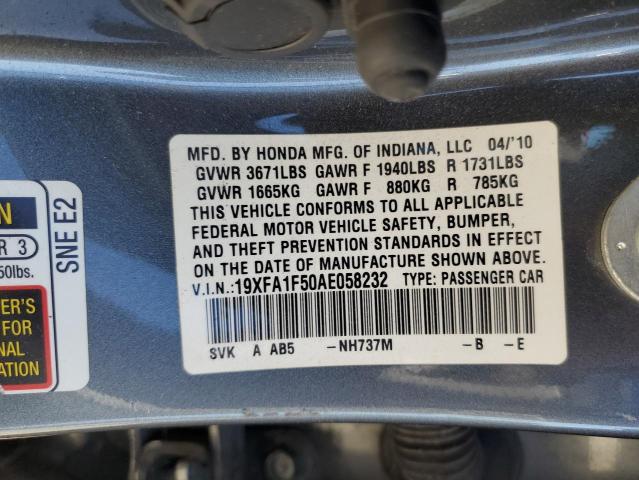 2010 Honda Civic Lx VIN: 19XFA1F50AE058232 Lot: 45366694