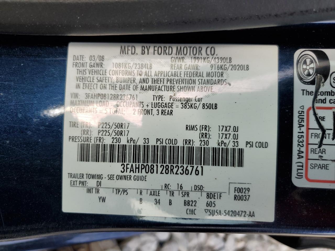 3FAHP08128R236761 2008 Ford Fusion Sel
