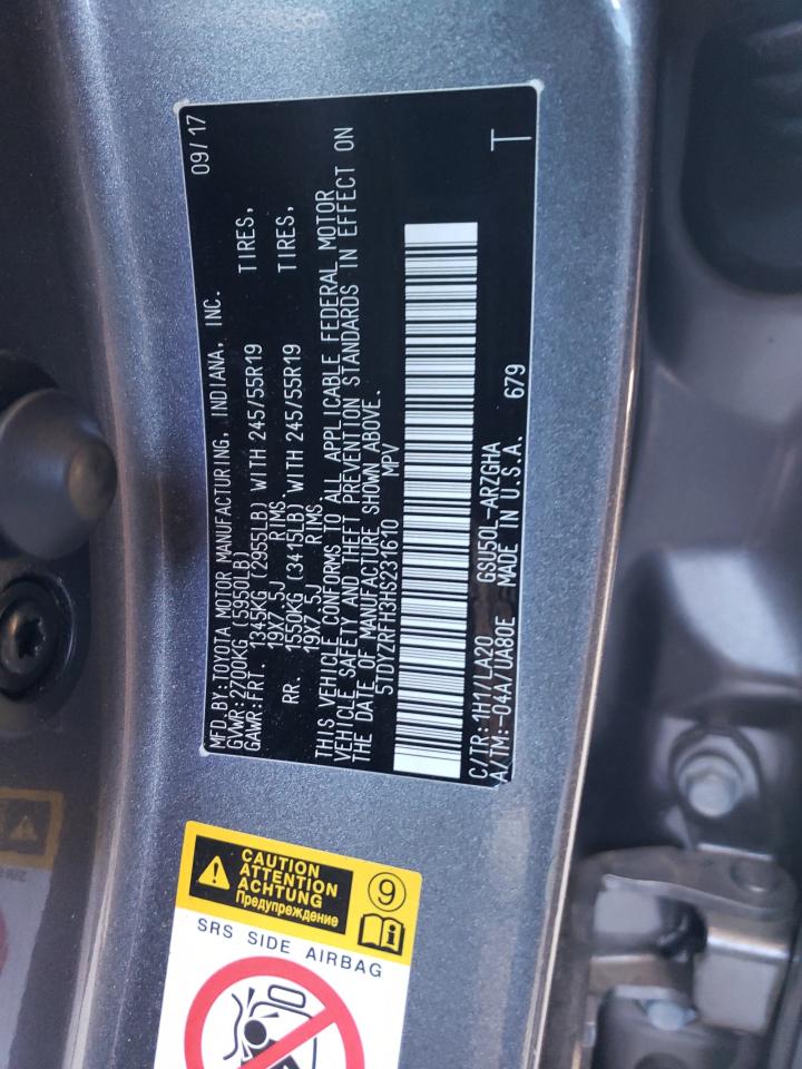 5TDYZRFH3HS231610 2017 Toyota Highlander Limited