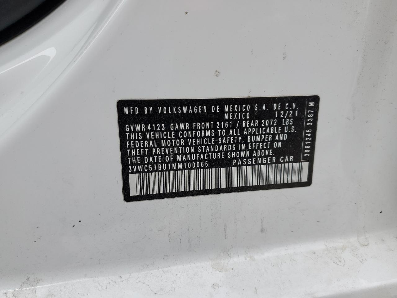 3VWC57BU1MM100065 2021 Volkswagen Jetta S