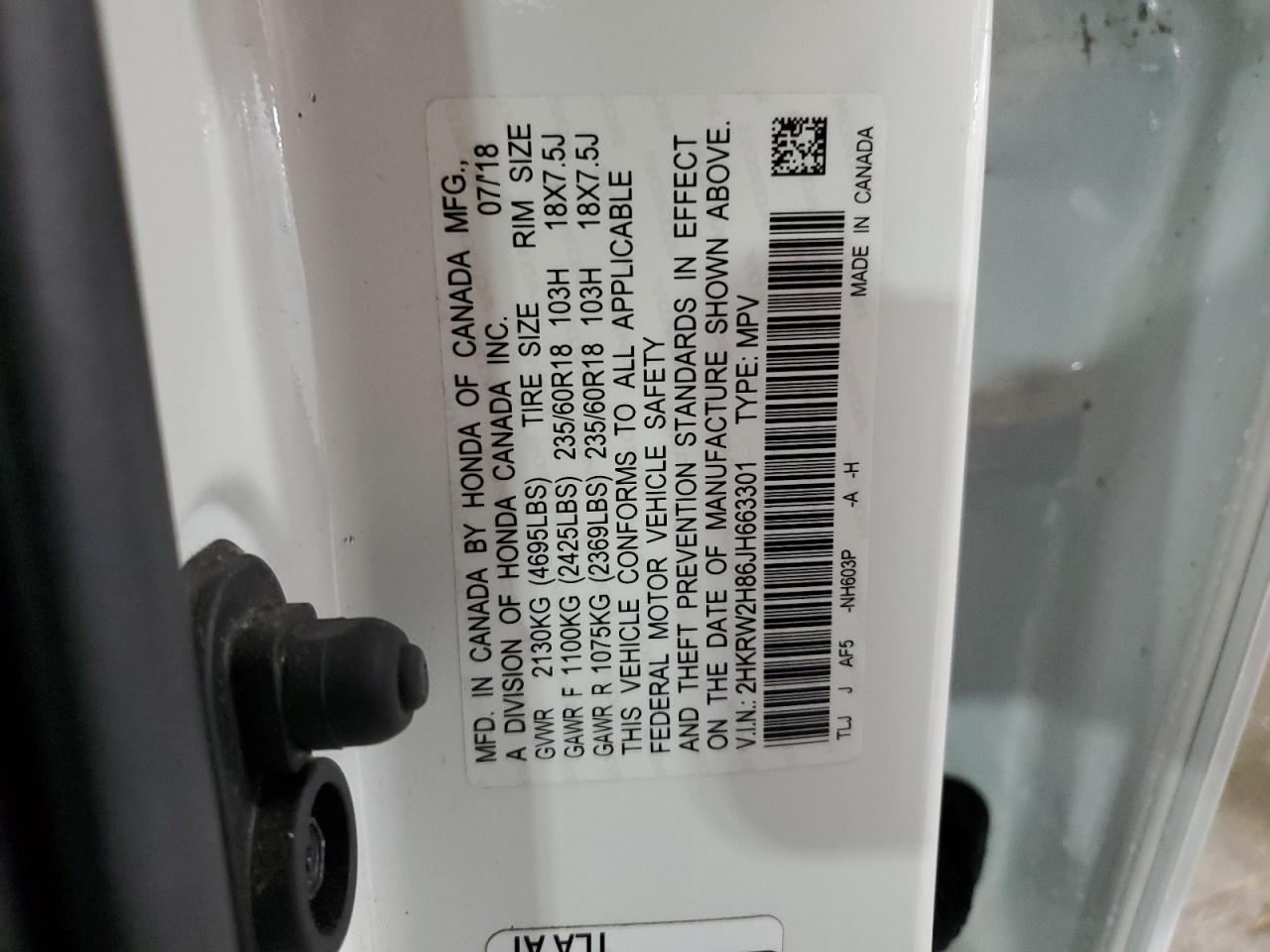 2HKRW2H86JH663301 2018 Honda Cr-V Exl