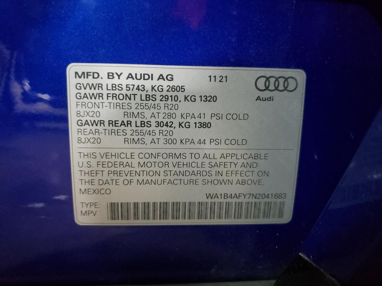 WA1B4AFY7N2041683 2022 Audi Sq5 Premium Plus