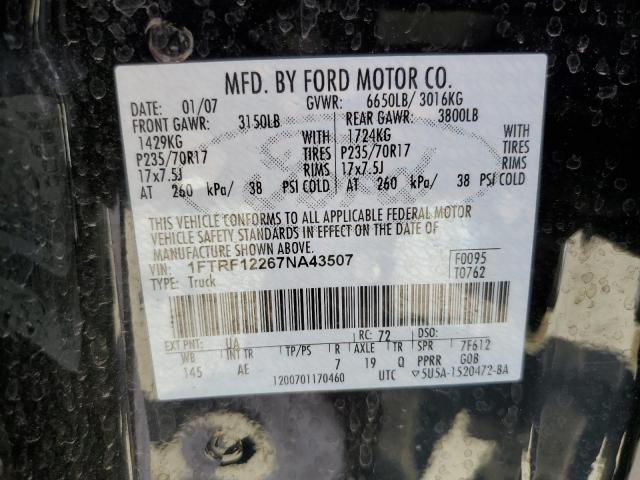 2007 Ford F150 VIN: 1FTRF12267NA43507 Lot: 47350844