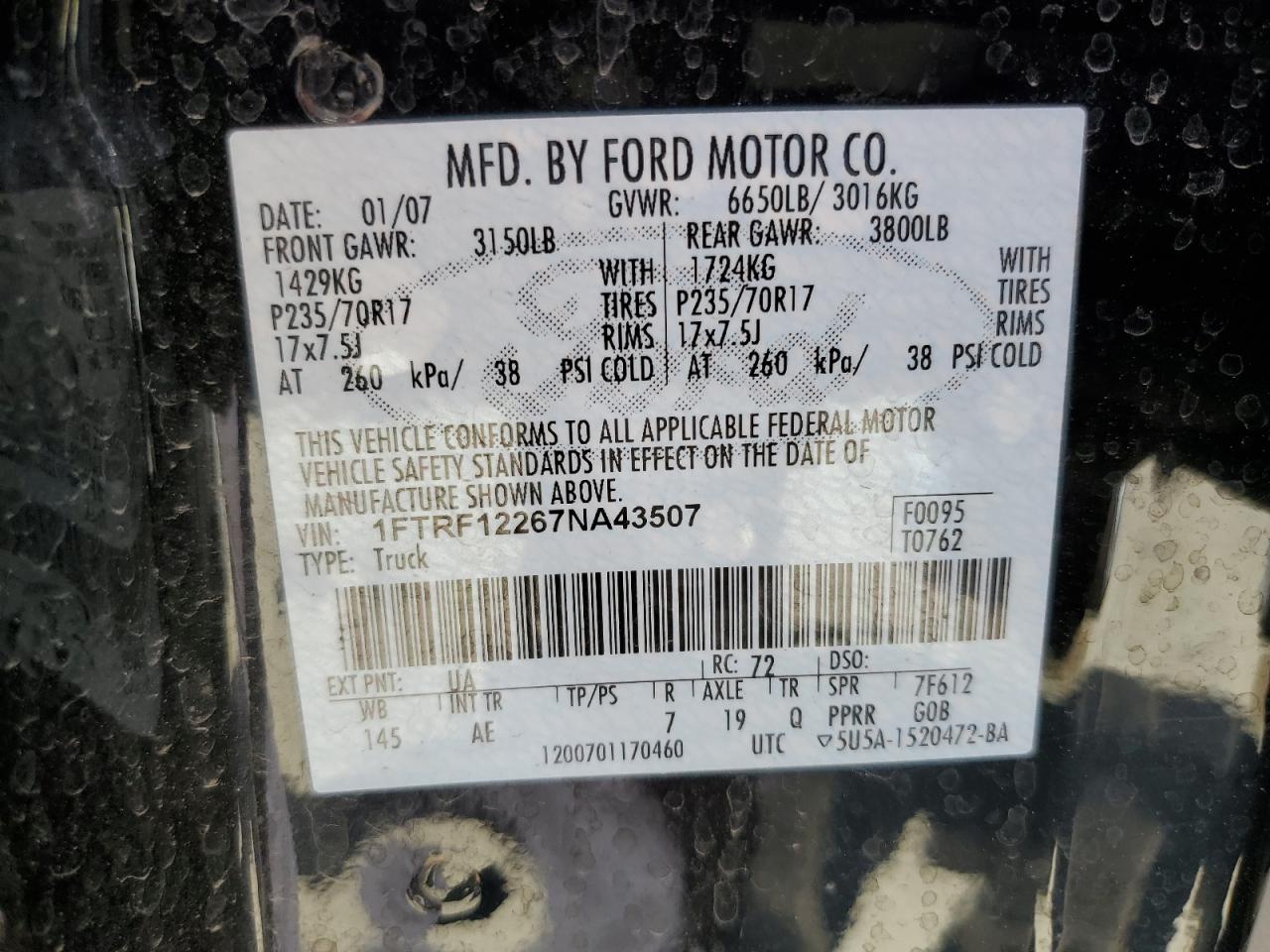 1FTRF12267NA43507 2007 Ford F150