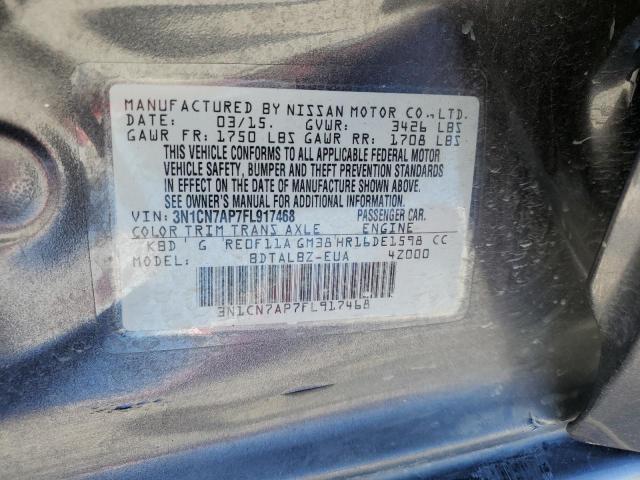 2015 Nissan Versa S VIN: 3N1CN7AP7FL917468 Lot: 50090104