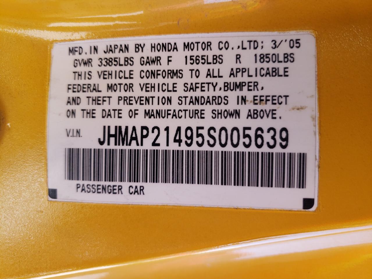 JHMAP21495S005639 2005 Honda S2000