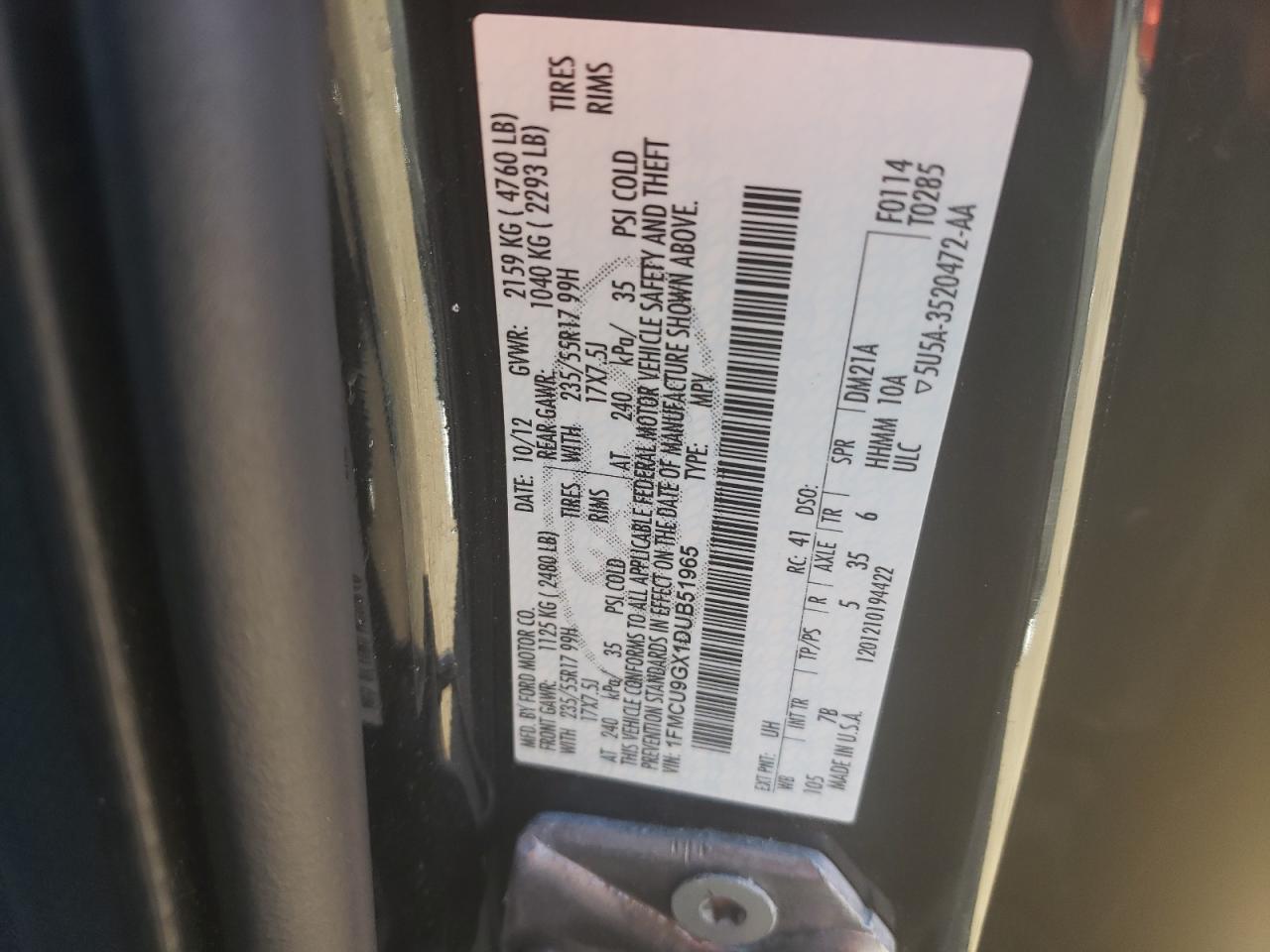 1FMCU9GX1DUB51965 2013 Ford Escape Se