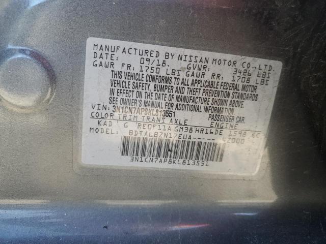 2019 Nissan Versa S VIN: 3N1CN7AP8KL813551 Lot: 51037264