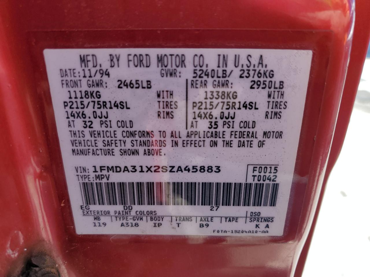 1FMDA31X2SZA45883 1995 Ford Aerostar 1FMDA31X2SZA45883 1995 Ford Aerostar