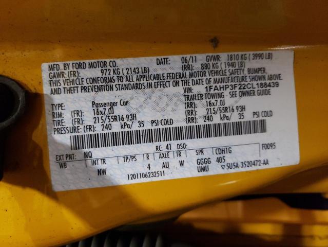 2012 Ford Focus Se VIN: 1FAHP3F22CL188439 Lot: 49603224