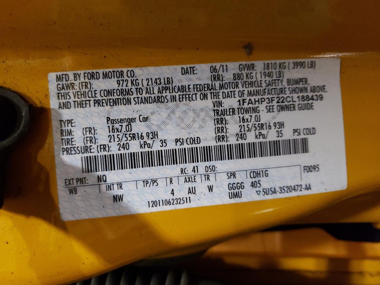 1FAHP3F22CL188439 2012 Ford Focus Se