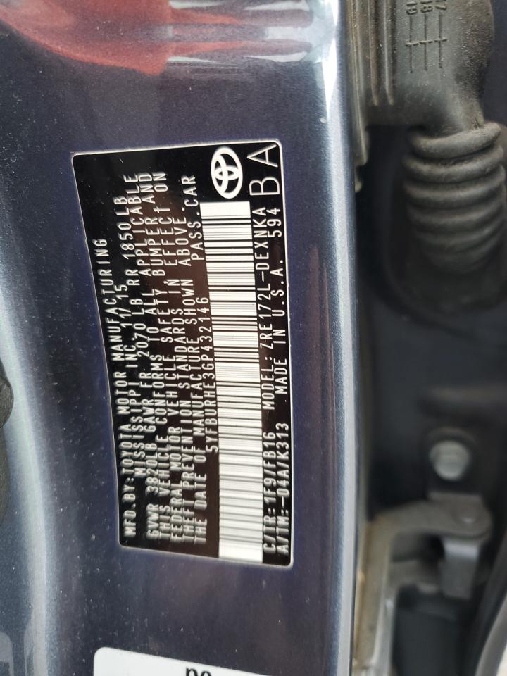 5YFBURHE3GP432146 TOYOTA COROLLA 2016