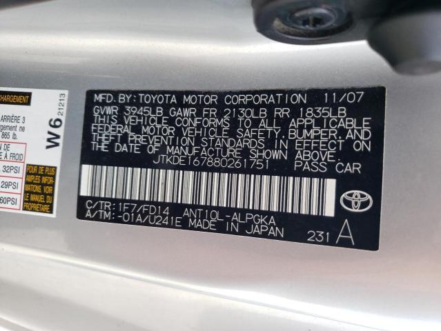 2008 Toyota Scion Tc VIN: JTKDE167880261751 Lot: 52027974