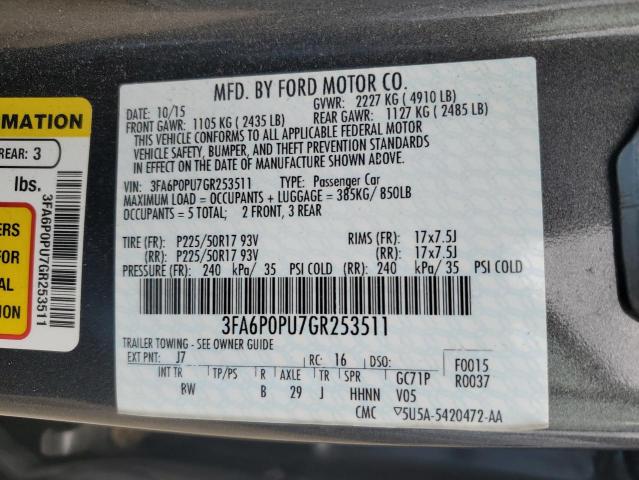 2016 Ford Fusion Se Phev VIN: 3FA6P0PU7GR253511 Lot: 52026914