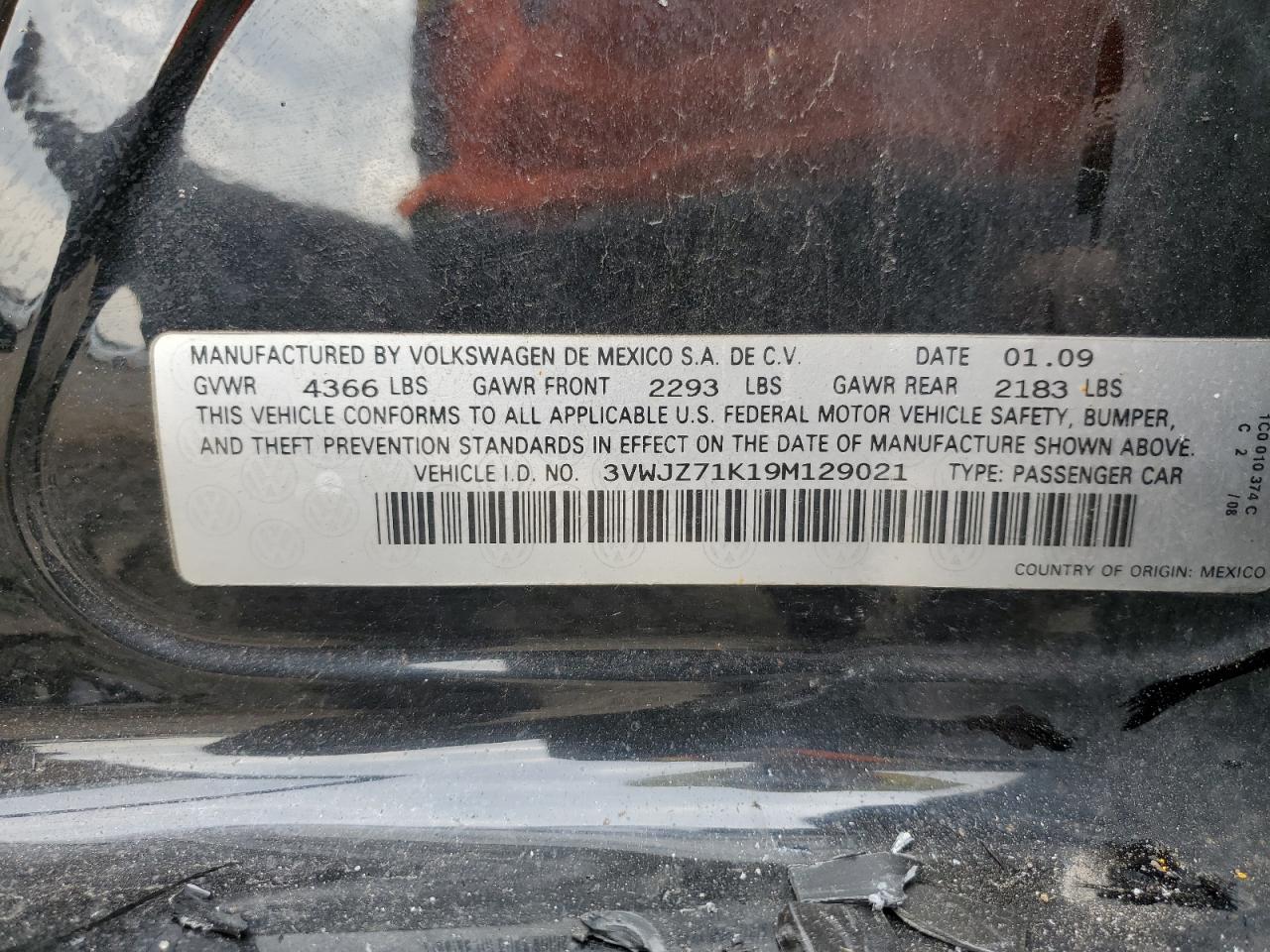 3VWJZ71K19M129021 2009 Volkswagen Jetta S