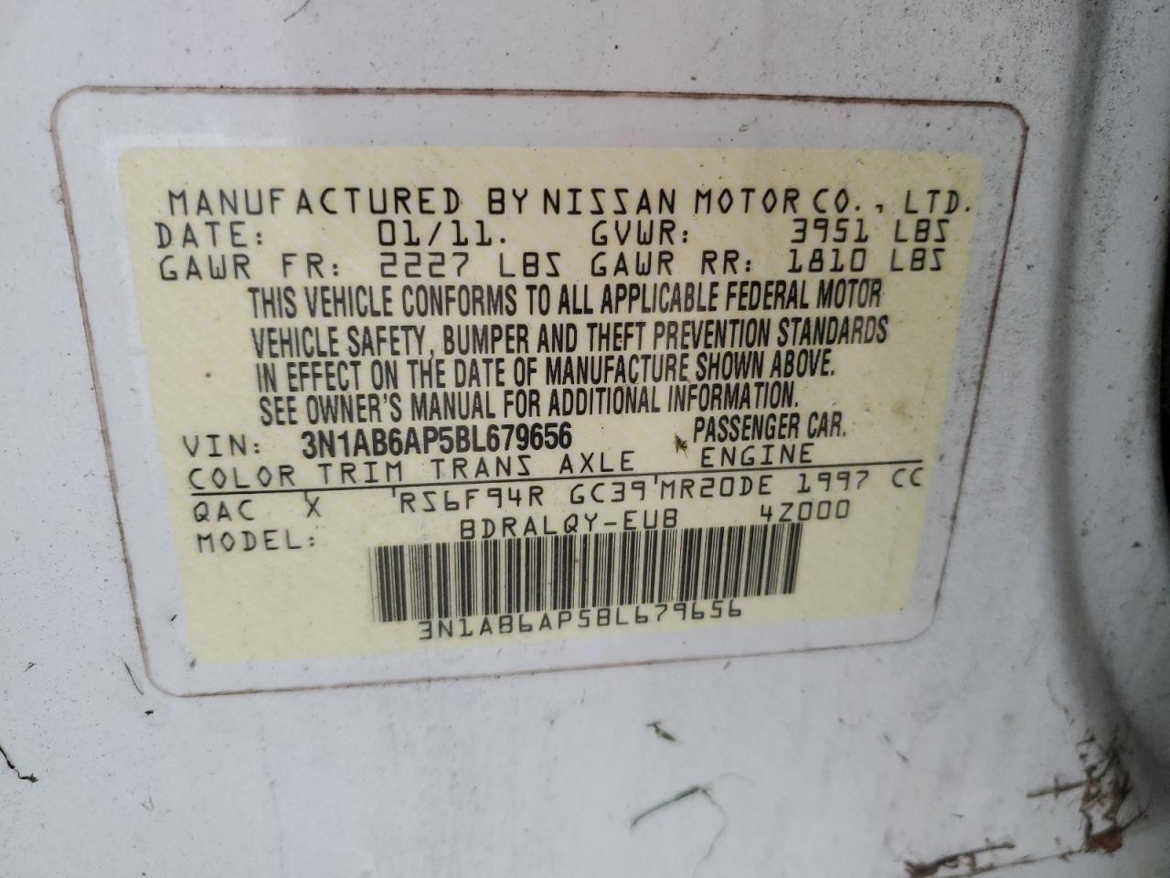 3N1AB6AP5BL679656 2011 Nissan Sentra 2.0