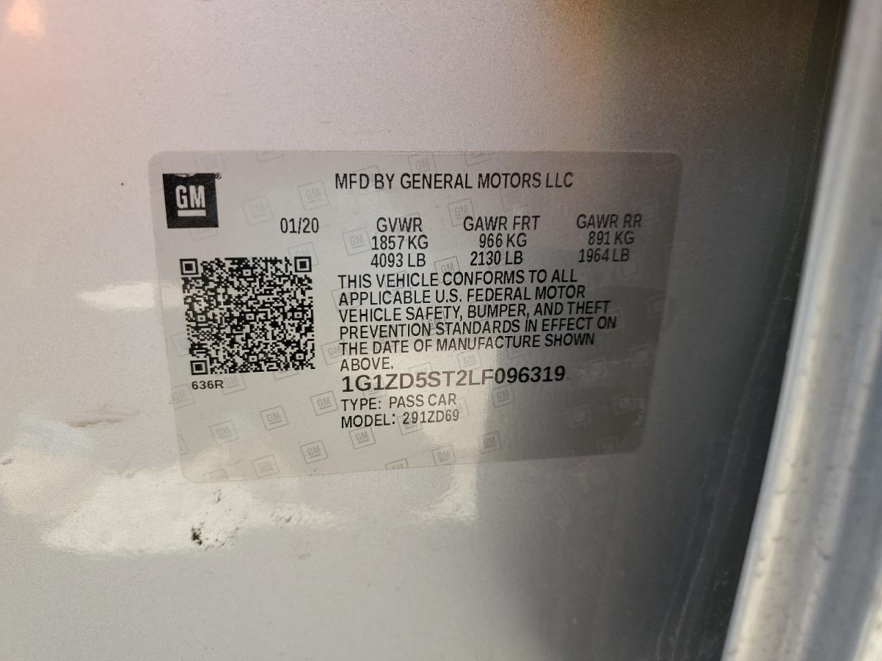 1G1ZD5ST2LF096319 2020 Chevrolet Malibu Lt