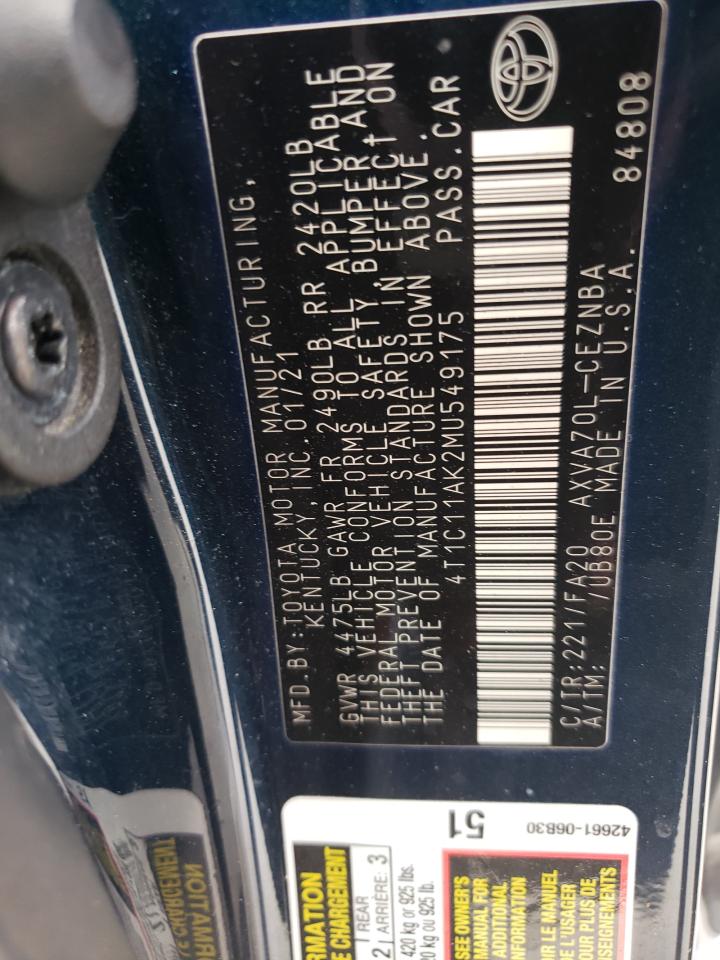 4T1C11AK2MU549175 2021 Toyota Camry Le