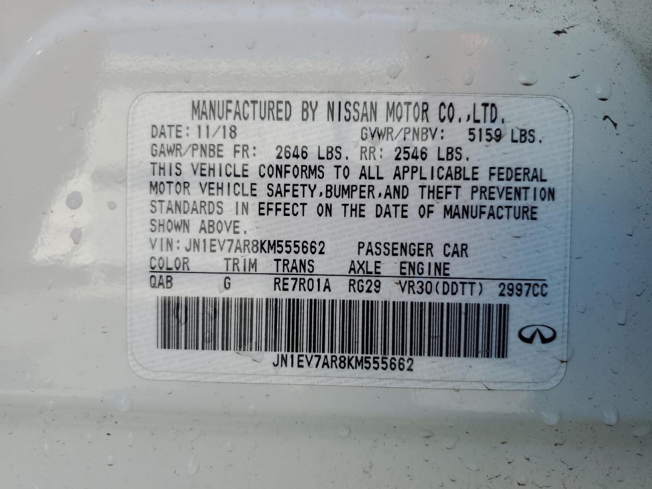 JN1EV7AR8KM555662 2019 Infiniti Q50 Luxe