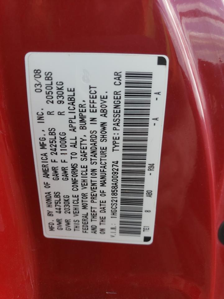 1HGCS21858A009274 2008 Honda Accord Exl