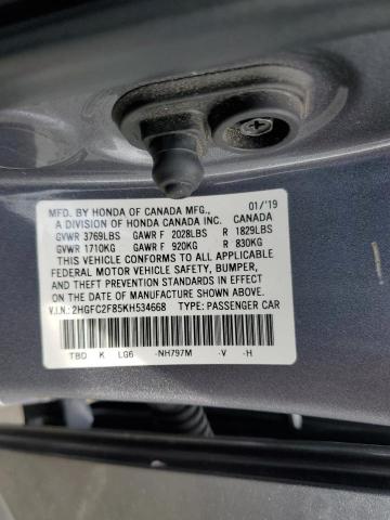 Lot #2503822442 2019 HONDA CIVIC SPOR salvage car